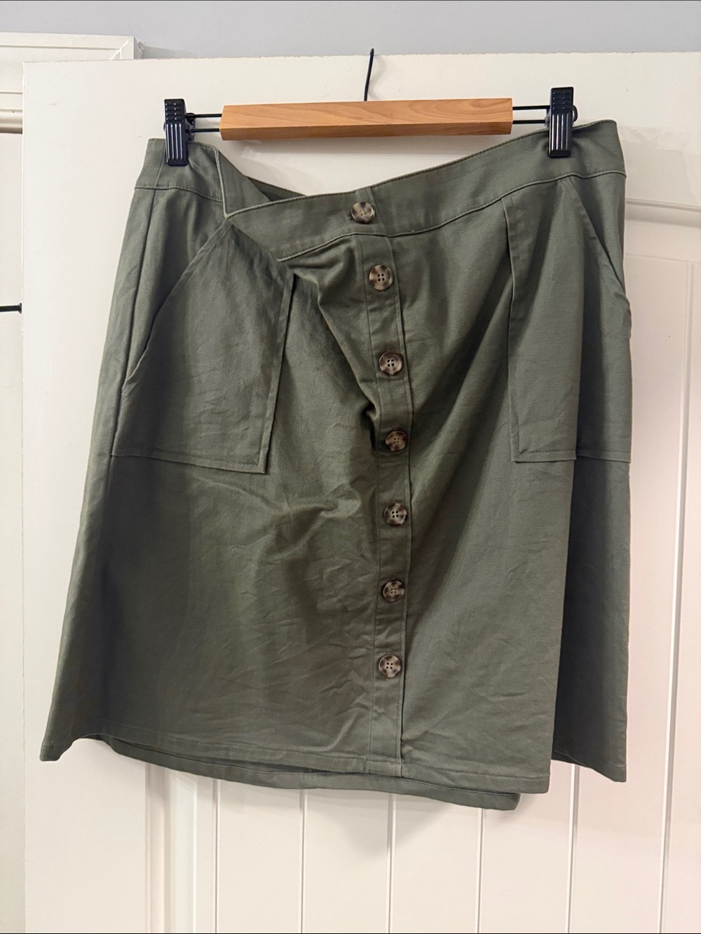LOFT Olive Green Button-Front A-Line Skirt